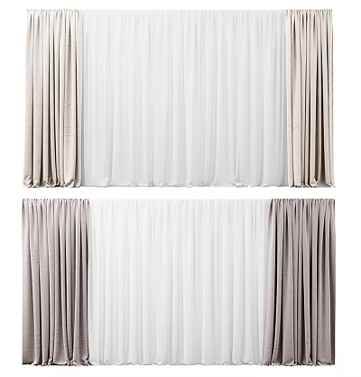 Modern Double Layer Curtains With White Sheer And Beige Panels For Living Room Window 3d model