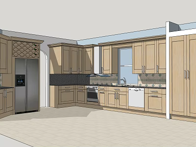 Light Wood Kitchen Cabinets Full Set With Refrigerator Sink And Oven 3d model