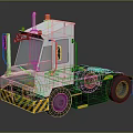 White Industrial Towing Truck with Yellow Black Stripes and Orange Warning Lights