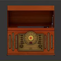 Red Record Player With Wooden Case Open Lid And Vinyl Record Golden Control Panel