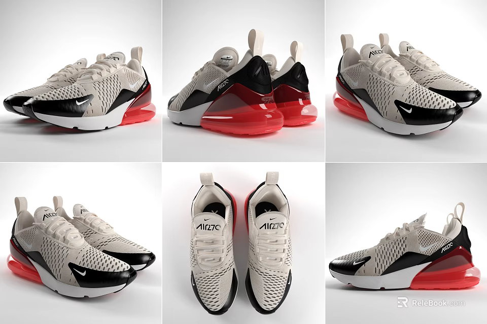 Gray Black Red Nike Air Max Sneakers With Mesh Upper And Red Sole 3d model 