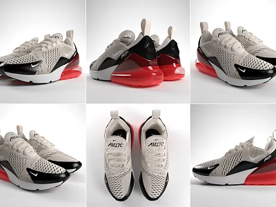 Gray Black Red Nike Air Max Sneakers With Mesh Upper And Red Sole 3d model