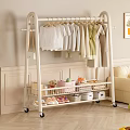 Freestanding Modern Wheeled Clothes Rack With Hanging Rod Storage Shelves Baskets And Shoes