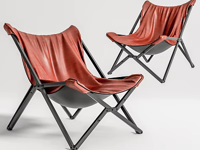 Modern Red Leather Leisure Chairs With Black Metal Frame And Wide Backrest Design 3d model