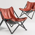 Modern Red Leather Leisure Chairs With Black Metal Frame And Wide Backrest Design