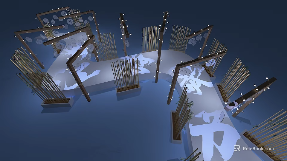 Contemporary Commercial Equipment Showroom Setup With Illuminated Stands And Display Structures 3d model 