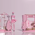 Honma Pink Golf Equipment Display With Mannequin And Decorative Elements 3d model