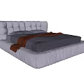 Modern Double Bed With Tufted Headboard Pleated Frame And Gray Brown Linens 3d model