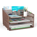 Brown Mesh Desk Organizer With Multi Layer Storage For Office Supplies Documents And Pencils 3d model