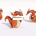 Orange Horned Winged Dragon Game Movie Character With Bag Carrying Different Poses