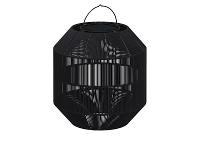 Black Modern Hanging Outdoor Light With Hollow Stripe Design And Solar Powered Feature 3d model