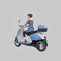 Woman Riding Blue Electric Scooter With Storage Box And Mirror Design