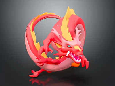 Red Yellow Mythical Dragon with Flaming Accents Sharp Claws and Dynamic 3D Render Design 3d model