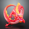 Red Yellow Mythical Dragon with Flaming Accents Sharp Claws and Dynamic 3D Render Design