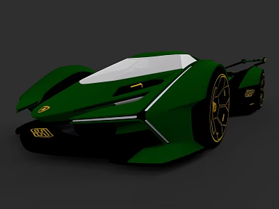 Green Supercar With Modern Futuristic Design Streamlined Body Sharp Lines And Golden Wheels 3d model