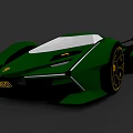 Green Supercar With Modern Futuristic Design Streamlined Body Sharp Lines And Golden Wheels