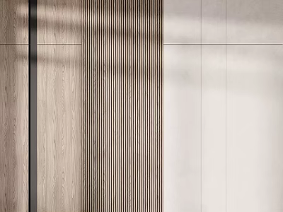 Modern Background Wall With Wooden Texture Vertical Stripe Design And Light Smooth Panels 3d model