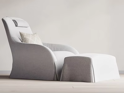 Light Gray Single Sofa with Ottoman and Decorative Pillow in Modern Minimalist Living Room 3d model