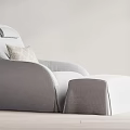 Light Gray Single Sofa with Ottoman and Decorative Pillow in Modern Minimalist Living Room
