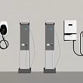 Public Electric Vehicle Charging Facilities With Vertical Stations And Wall Mounted Ports