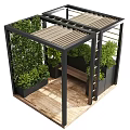 Modern Pergola Design with Black Frame Green Plants Vertical Greenery Wooden Deck and Bench