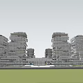 Modern High Rise Buildings With Green Terraces And Open Plaza For Pedestrians