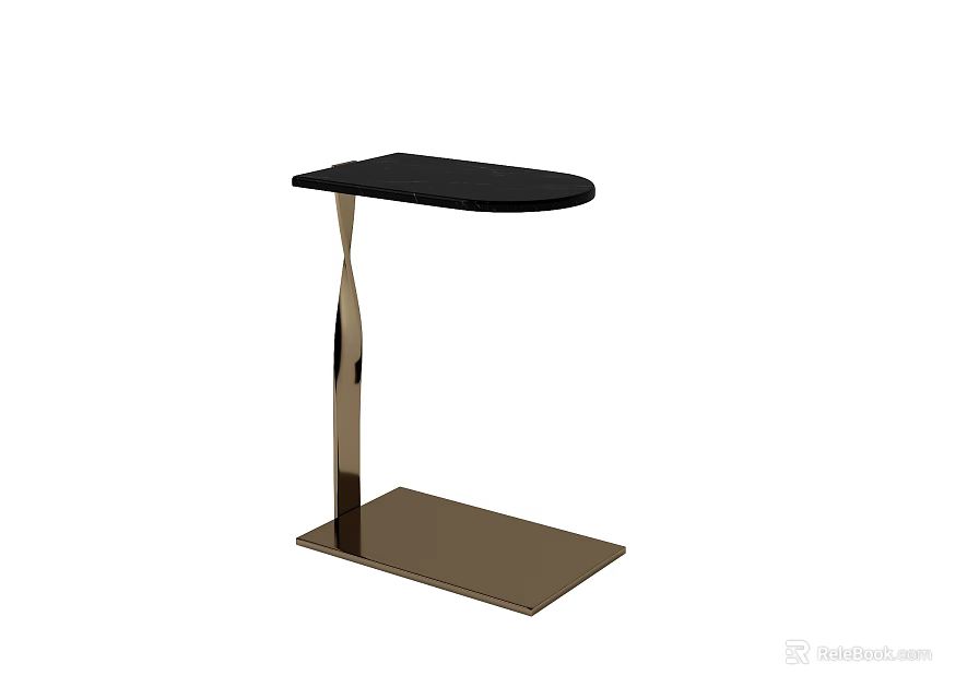 Modern Stylish Side Table With Black Top And Curved Metal Frame Square Base 3d model