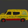 Yellow Cartoon Style Van With Brown Spots Green Graffiti And Red Bottom
