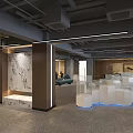 Modern Office Interior Design With Marble Accents And Geometric White Seats
