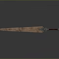 Medieval Wooden Sword with Red Hilt and Metal Accents Detailed Design