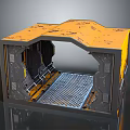 Cartoon Scene With Structure Having Yellow Top Black Frame Metal Grid Floor And Mechanical Parts