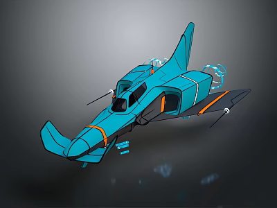 Sleek Futuristic Blue Aircraft With Transparent Cockpit Orange Accents And Glowing Thrusters 3d model