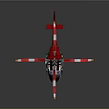 Red Aerospace Helicopter with Red and White Rotors Reflective Bottom and Blue Details