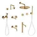 Modern Shower Fixtures With Rain Head Handheld Spray And Control Knobs For Bathroom 3d model
