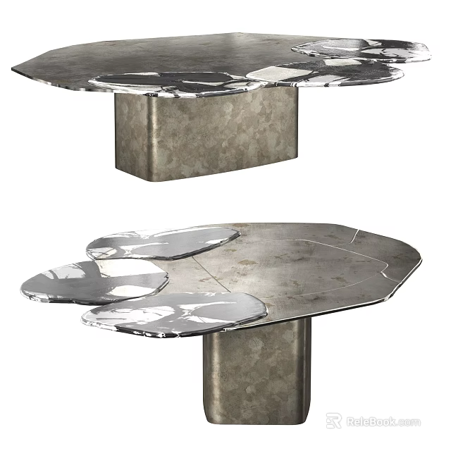 Modern Metal Coffee Table With Irregular Glossy Surface And Sturdy Square Base Design 3d model