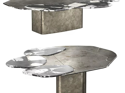Modern Metal Coffee Table With Irregular Glossy Surface And Sturdy Square Base Design 3d model