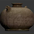 Sculpture Carving of Brown Ceramic Teapot with Rounded Shape Textured Surface and Handle Spout