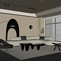 Modern Living Room Interior With Curved Sofa Round Coffee Table Floor Lamp And Large Window