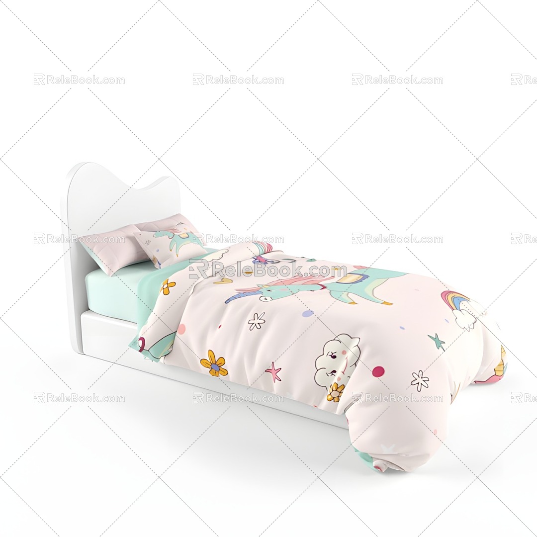 Children's bed modern cartoon cute single bed 3d model