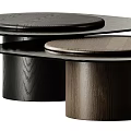 Modern Coffee Table Designs With Wooden Black Cylindrical Bases And Round Tops