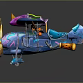 Colorful Cosmic Space Themed Biplane With Purple Orange Decorations And Space Exploration Design