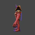 Fierce Fantasy Game And Movie Character With Red Body Purple Horns And Yellow Armor