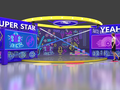Vibrant Super Star Stage Design With Neon Lights LED Screens And Colorful Decorations 3d model