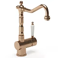Brass Vintage Kitchen Faucet With White Handle And Elegant Classic Design Details