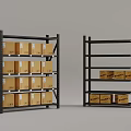 Black Metal Storage Shelves With Cardboard Boxes For Organized Storage