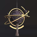 Ornate Globe Furniture with Golden Rings and Dark Pedestal Base for Home Decor