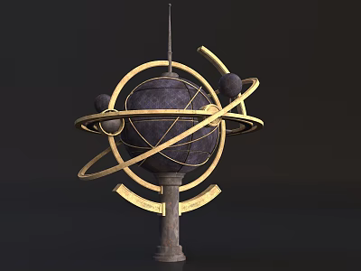 Ornate Globe Furniture with Golden Rings and Dark Pedestal Base for Home Decor 3d model