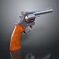 Classic Revolver Weapon With Wooden Textured Grip And Shiny Metal Barrel