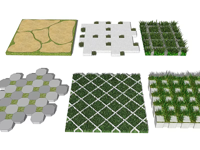 Various Garden Paver Designs With Grass And Plant Integration For Outdoor Landscaping 3d model