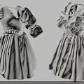 White Women's Dress With Puffed Sleeves Floral Details And Flared Skirt Design